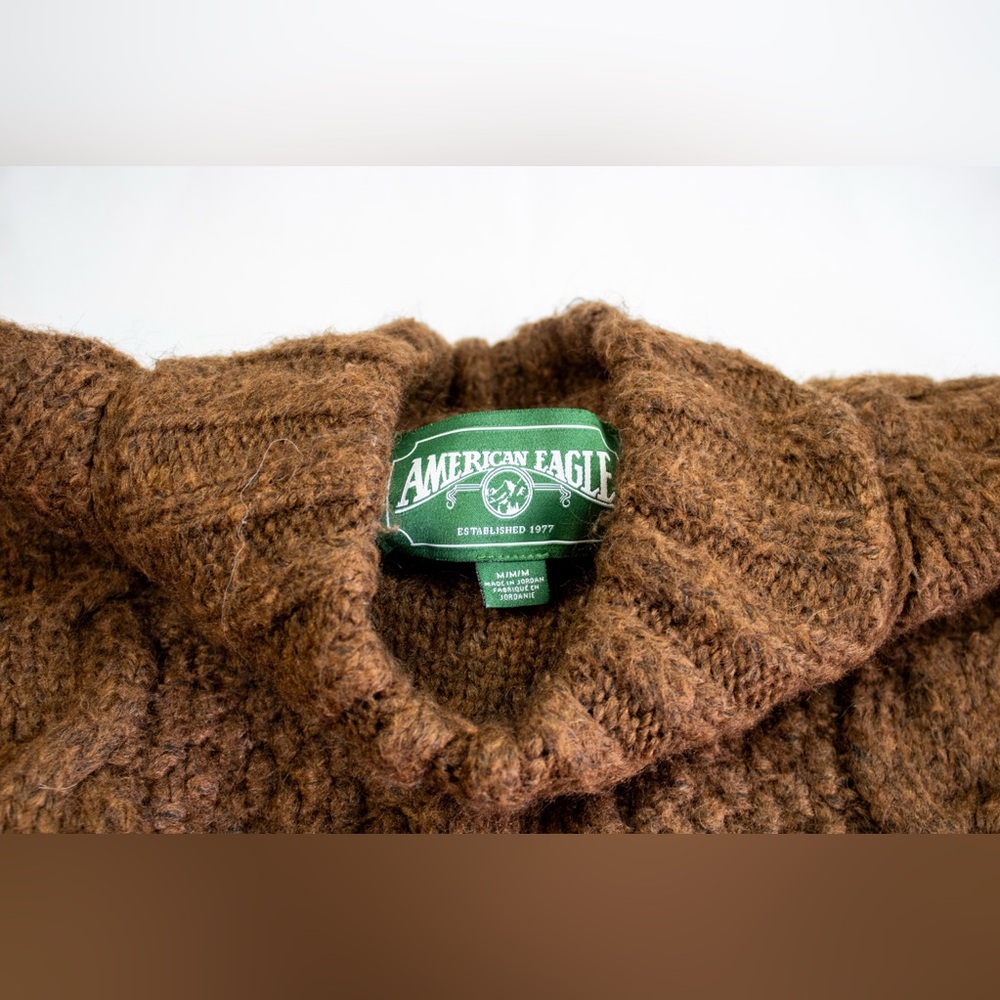 American Eagle Outfitters Vintage 90’s Warm Brown Wool Blend Womens Sweater Sz M - Picture 5 of 10